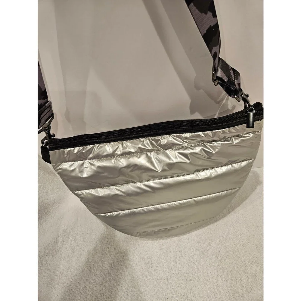 HAUTE SHORE Black Silver Quilted Pouch with Logo Lining Crossbody Shoulder Bag